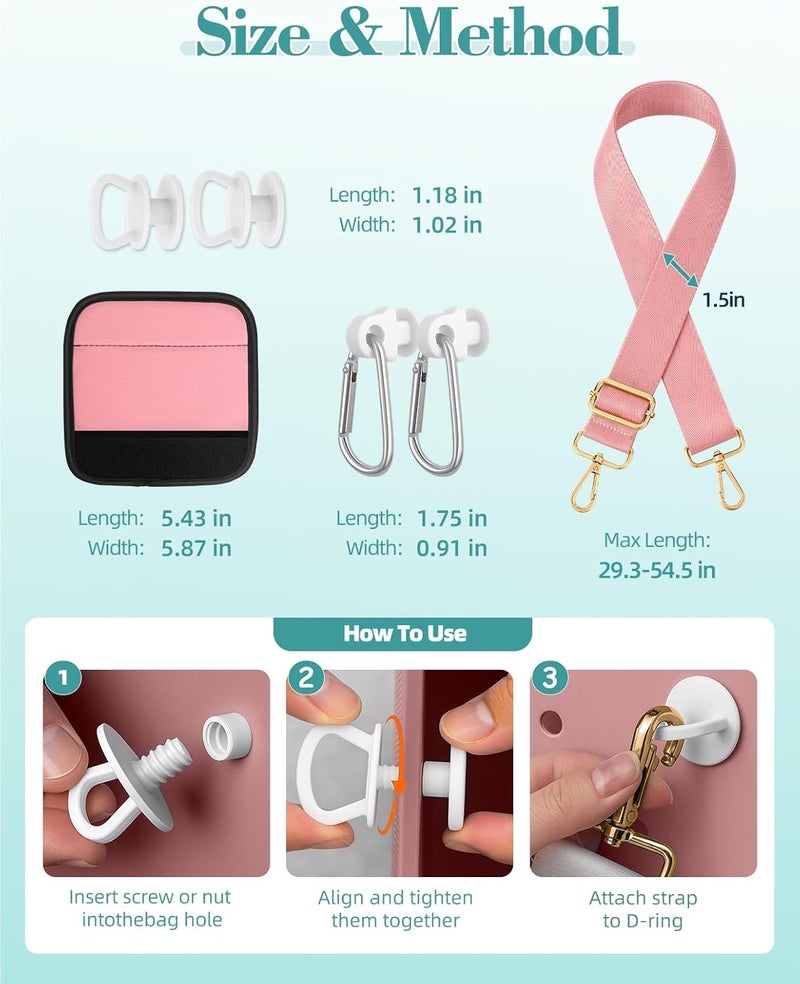 Toykee Bag Strap Charms Crossbody for Bogg Bag Accessories - Shoulder Strap Neoprene Luggage Handle Wrap for Suitcase & 2 Key Holders Pink - Image 5